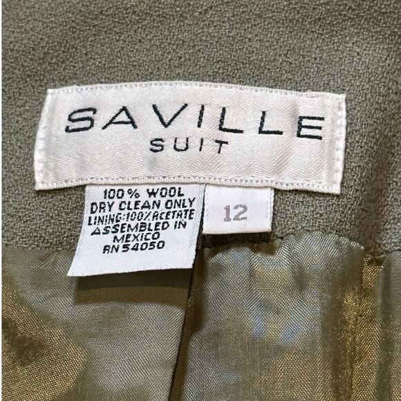 Rare 100% Wool Women Vintage Saville Suit Hunter Green Jacket Skirt Set Size 12 - Picture 9 of 14